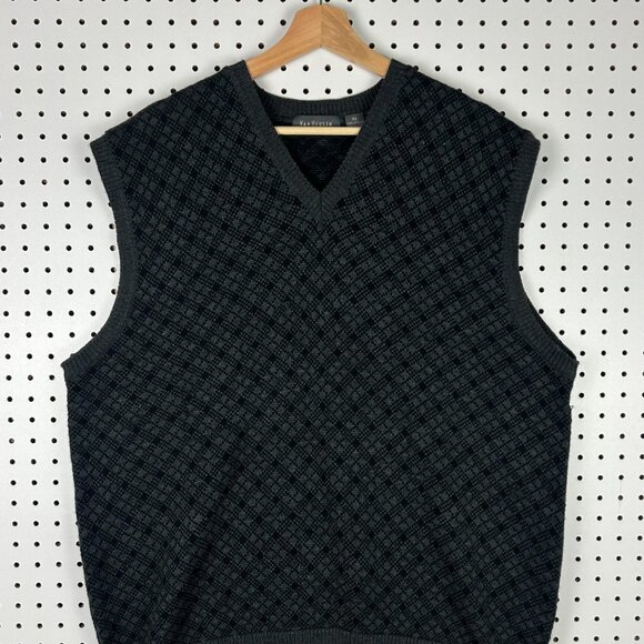 Van Heusen Chunky Knit Sweater Vest Size XL Black Gray Grandpa 90s Golf Preppy - Picture 2 of 5